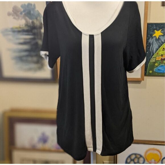 Maeve by‎ Anthro Colorblocked V-Back Black White Top Size XS - Picture 4 of 11